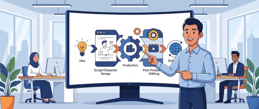 Workflow produksi jasa video animasi perusahaan - alur kerja Jasa Animasi ID